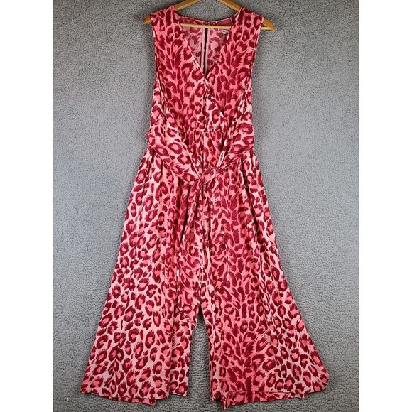 kate spade Pants - Kate Spade Panthera Tie Waist Wide Leg Jumpsuit Pink Animal Print Size Large